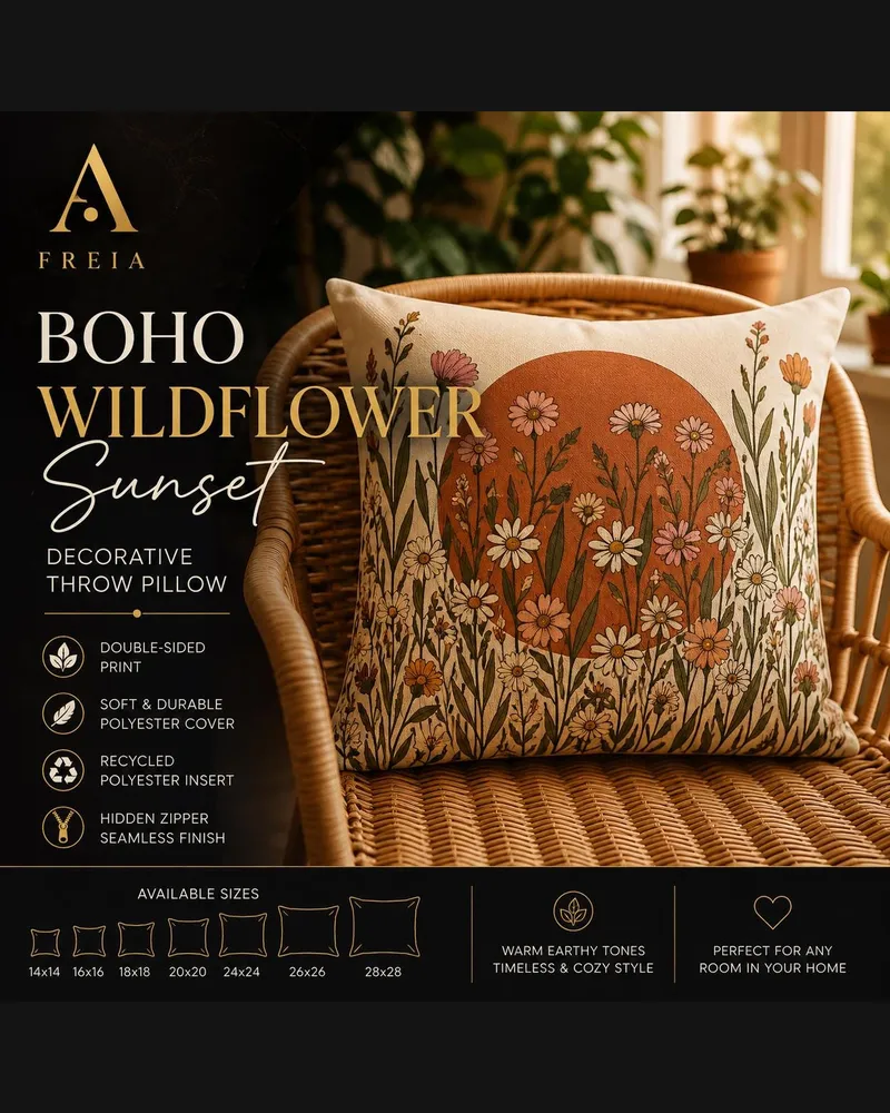 Boho Wildflower Sunset Pillow