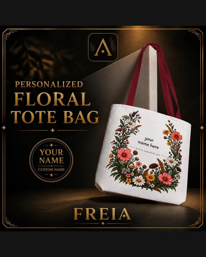 Floral Wreath Name Tote Bag