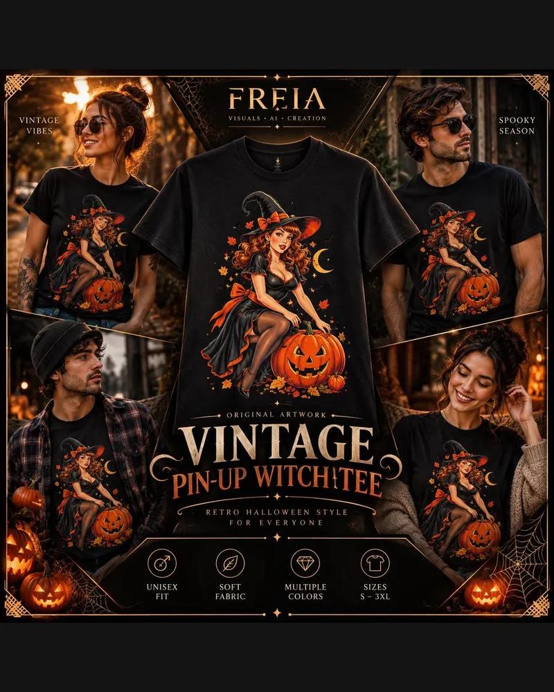 Vintage Pinup Witch with Jack-o'-Lantern T-Shirt